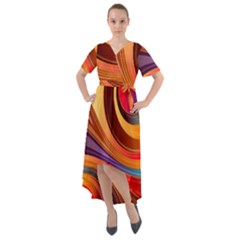 Abstract Colorful Background Wavy Front Wrap High Low Dress