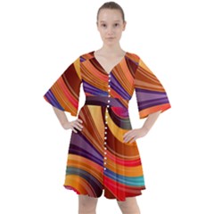 Abstract Colorful Background Wavy Boho Button Up Dress