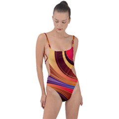 Abstract Colorful Background Wavy Tie Strap One Piece Swimsuit