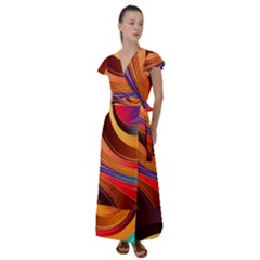 Abstract Colorful Background Wavy Flutter Sleeve Maxi Dress