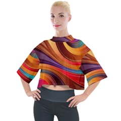 Abstract Colorful Background Wavy Mock Neck T-Shirt