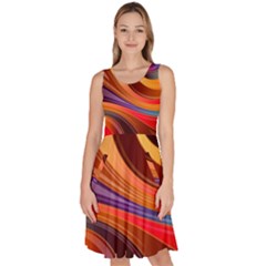 Abstract Colorful Background Wavy Knee Length Skater Dress With Pockets