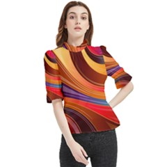 Abstract Colorful Background Wavy Frill Neck Blouse