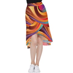 Abstract Colorful Background Wavy Frill Hi Low Chiffon Skirt