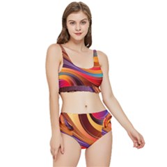 Abstract Colorful Background Wavy Frilly Bikini Set