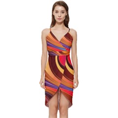 Abstract Colorful Background Wavy Wrap Frill Dress