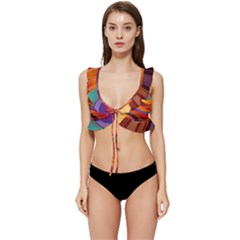 Abstract Colorful Background Wavy Low Cut Ruffle Edge Bikini Top