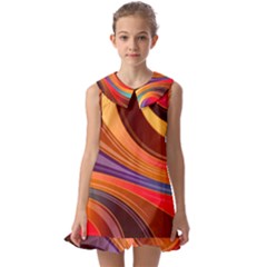 Abstract Colorful Background Wavy Kids  Pilgrim Collar Ruffle Hem Dress