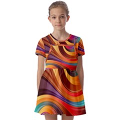 Abstract Colorful Background Wavy Kids  Short Sleeve Pinafore Style Dress