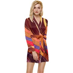 Abstract Colorful Background Wavy Long Sleeve Satin Robe