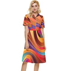 Abstract Colorful Background Wavy Button Top Knee Length Dress