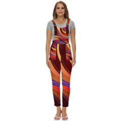 Abstract Colorful Background Wavy Women s Pinafore Overalls Jumpsuit