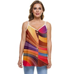 Abstract Colorful Background Wavy Casual Spaghetti Strap Chiffon Top