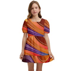 Abstract Colorful Background Wavy Kids  Short Sleeve Dolly Dress