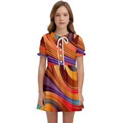 Abstract Colorful Background Wavy Kids  Sweet Collar Dress