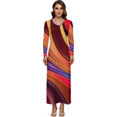 Abstract Colorful Background Wavy Long Sleeve Longline Maxi Dress