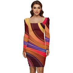 Abstract Colorful Background Wavy Women Long Sleeve Ruched Stretch Jersey Dress