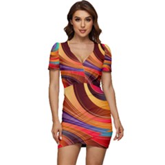 Abstract Colorful Background Wavy Low Cut Cap Sleeve Mini Dress