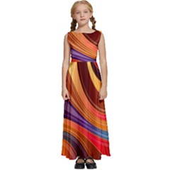 Abstract Colorful Background Wavy Kids  Satin Sleeveless Maxi Dress