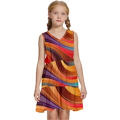 Abstract Colorful Background Wavy Kids  Sleeveless Tiered Mini Dress