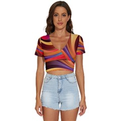 Abstract Colorful Background Wavy V-Neck Crop Top