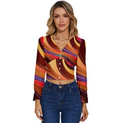 Abstract Colorful Background Wavy Long Sleeve V-Neck Top