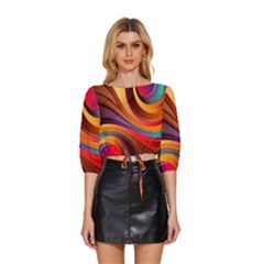 Abstract Colorful Background Wavy Mid Sleeve Drawstring Hem Top