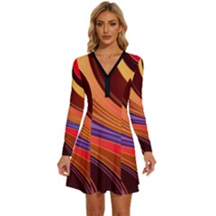 Abstract Colorful Background Wavy Long Sleeve Deep V Mini Dress 