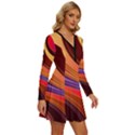 Abstract Colorful Background Wavy Long Sleeve Deep V Mini Dress  View3