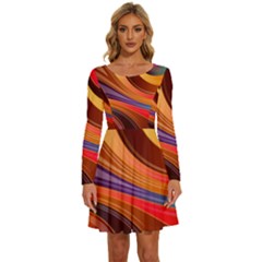 Abstract Colorful Background Wavy Long Sleeve Wide Neck Velvet Dress