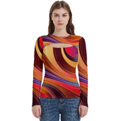 Abstract Colorful Background Wavy Women s Cut Out Long Sleeve T-Shirt