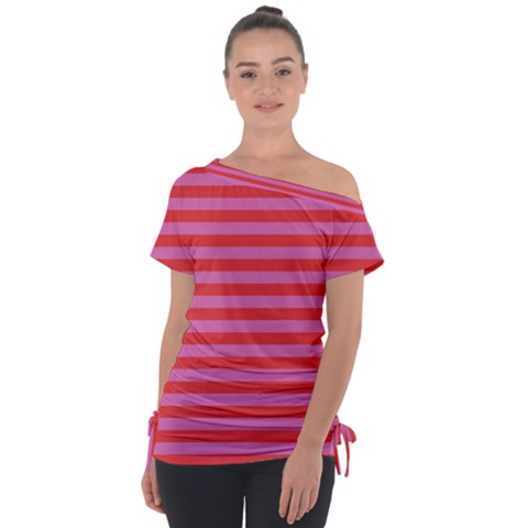Stripes Striped Design Pattern Off Shoulder Tie-up T-shirt by Grandong