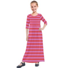 Stripes Striped Design Pattern Kids  Quarter Sleeve Maxi Dress