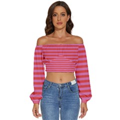 Stripes Striped Design Pattern Long Sleeve Crinkled Weave Crop Top