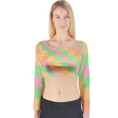 Checkerboard Pastel Squares Long Sleeve Crop Top by Grandong