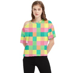 Checkerboard Pastel Square One Shoulder Cut Out T-shirt by Grandong