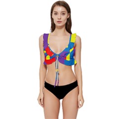 Colorful Red Yellow Blue Purple Low Cut Ruffle Edge Bikini Top by Grandong