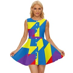 Colorful Red Yellow Blue Purple Sleeveless Button Up Dress by Grandong