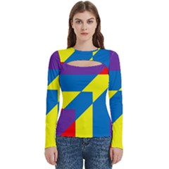 Colorful Red Yellow Blue Purple Women s Cut Out Long Sleeve T-shirt