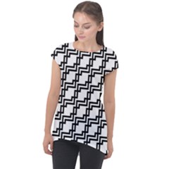 Pattern Monochrome Repeat Cap Sleeve High Low Top