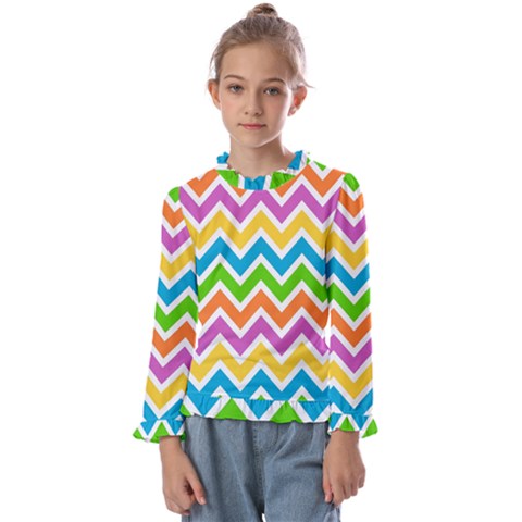 Chevron Pattern Design Texture Kids  Frill Detail T-shirt by Apen