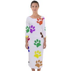 Pawprints Paw Prints Paw Animal Quarter Sleeve Midi Bodycon Dress by Apen