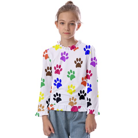 Pawprints Paw Prints Paw Animal Kids  Frill Detail T-shirt by Apen