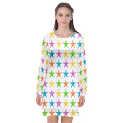 Star Pattern Design Decoration Long Sleeve Chiffon Shift Dress 