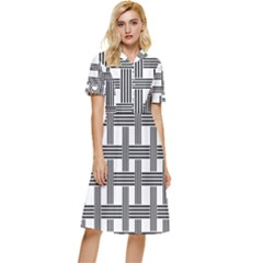 Seamless Stripe Pattern Lines Button Top Knee Length Dress