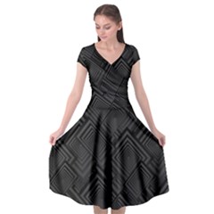 Diagonal Square Black Background Cap Sleeve Wrap Front Dress