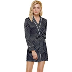 Diagonal Square Black Background Long Sleeve Satin Robe