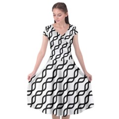 Diagonal Stripe Pattern Cap Sleeve Wrap Front Dress