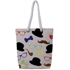 Moustache Hat Bowler Bowler Hat Full Print Rope Handle Tote (small)