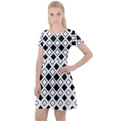 Square Diagonal Pattern Monochrome Cap Sleeve Velour Dress  by Apen